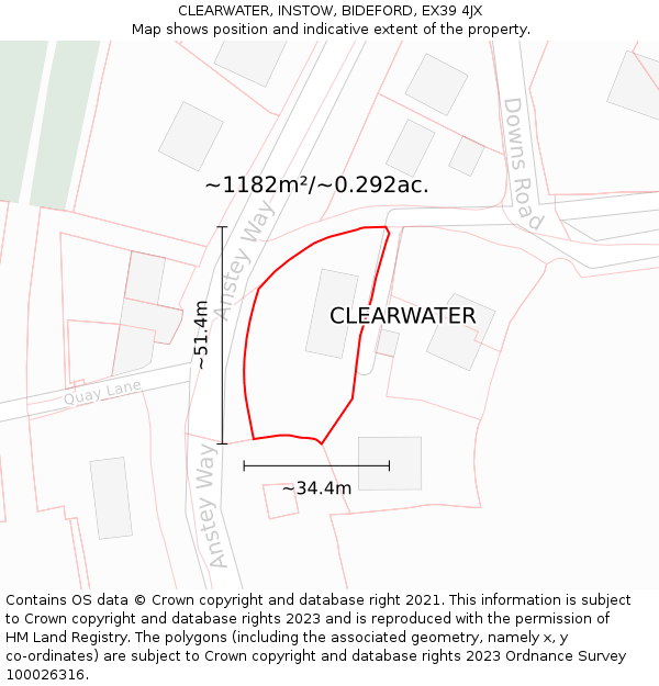 CLEARWATER, INSTOW, BIDEFORD, EX39 4JX: Plot and title map