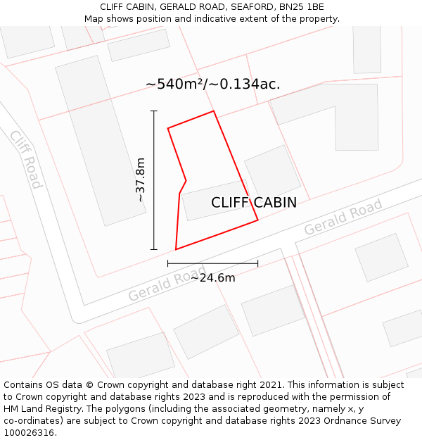 CLIFF CABIN, GERALD ROAD, SEAFORD, BN25 1BE: Plot and title map