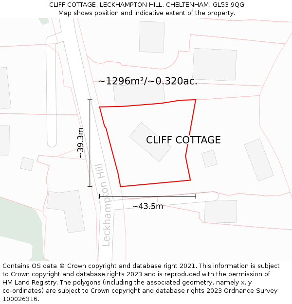 CLIFF COTTAGE, LECKHAMPTON HILL, CHELTENHAM, GL53 9QG: Plot and title map