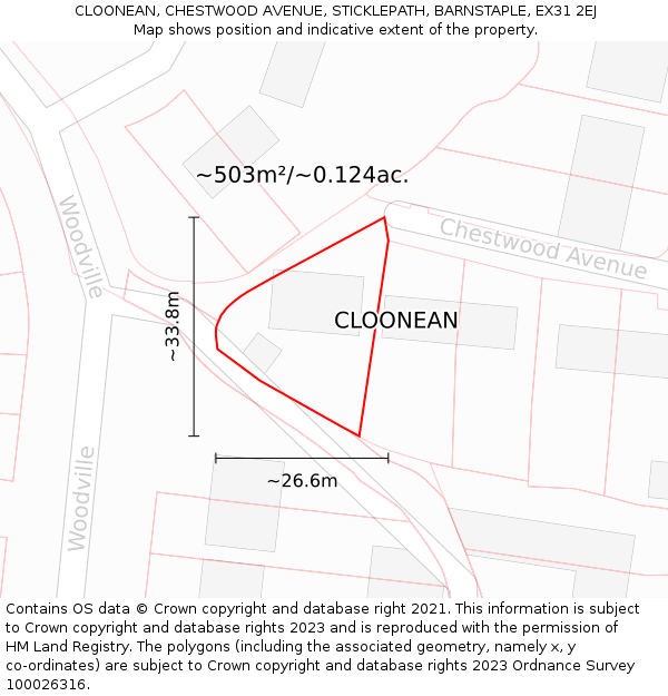 CLOONEAN, CHESTWOOD AVENUE, STICKLEPATH, BARNSTAPLE, EX31 2EJ: Plot and title map