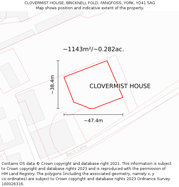 CLOVERMIST HOUSE, BRICKNELL FOLD, FANGFOSS, YORK, YO41 5AG: Plot and title map