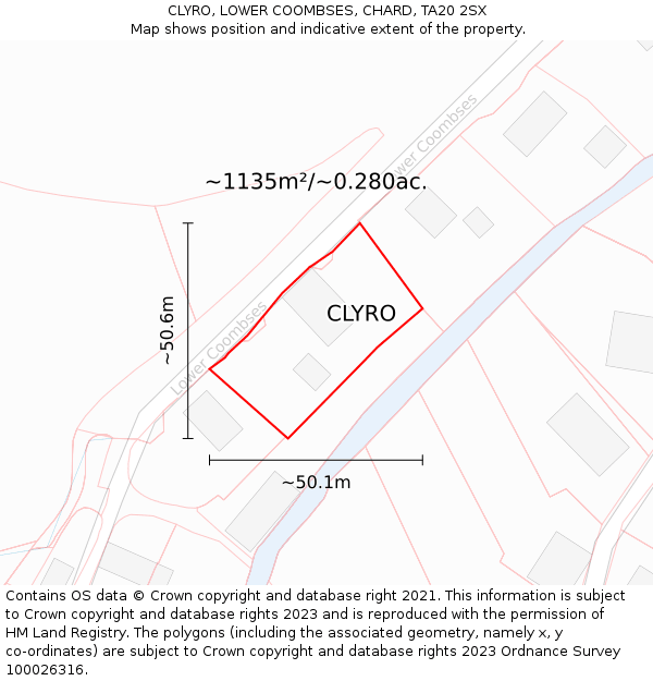 CLYRO, LOWER COOMBSES, CHARD, TA20 2SX: Plot and title map