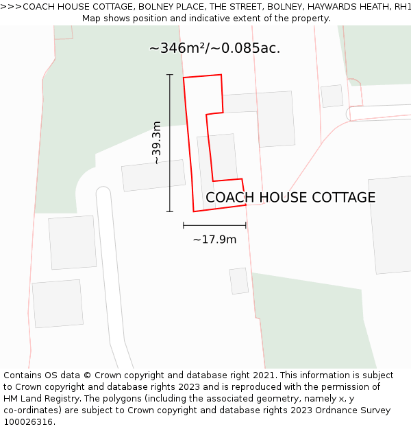 COACH HOUSE COTTAGE, BOLNEY PLACE, THE STREET, BOLNEY, HAYWARDS HEATH, RH17 5QW: Plot and title map