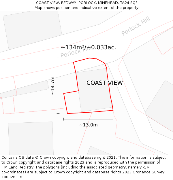 COAST VIEW, REDWAY, PORLOCK, MINEHEAD, TA24 8QF: Plot and title map