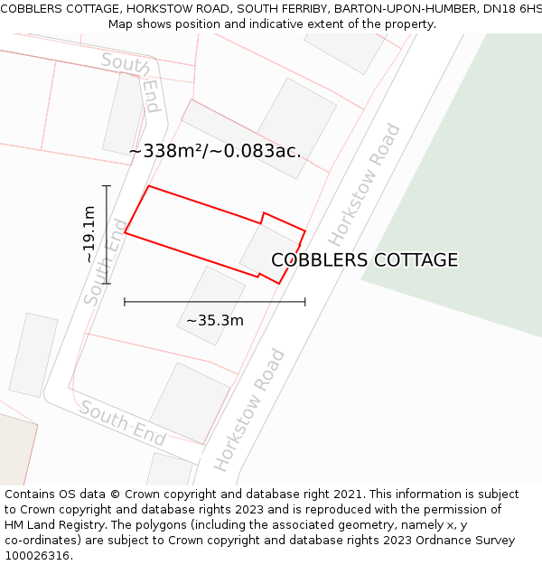 COBBLERS COTTAGE, HORKSTOW ROAD, SOUTH FERRIBY, BARTON-UPON-HUMBER, DN18 6HS: Plot and title map