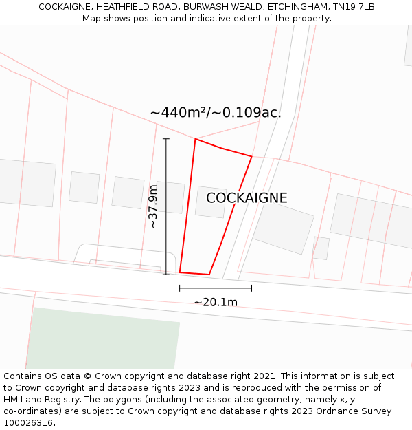 COCKAIGNE, HEATHFIELD ROAD, BURWASH WEALD, ETCHINGHAM, TN19 7LB: Plot and title map