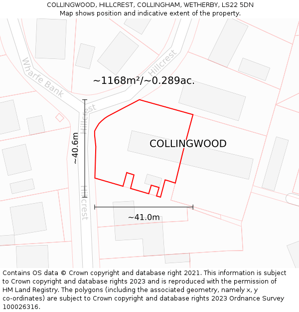 COLLINGWOOD, HILLCREST, COLLINGHAM, WETHERBY, LS22 5DN: Plot and title map