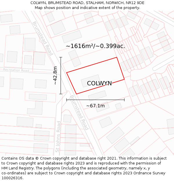 COLWYN, BRUMSTEAD ROAD, STALHAM, NORWICH, NR12 9DE: Plot and title map