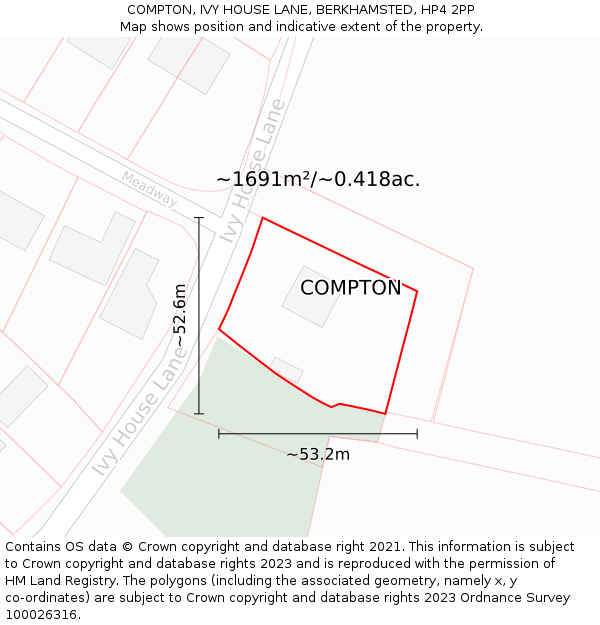 COMPTON, IVY HOUSE LANE, BERKHAMSTED, HP4 2PP: Plot and title map