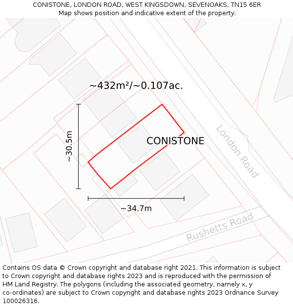 CONISTONE, LONDON ROAD, WEST KINGSDOWN, SEVENOAKS, TN15 6ER: Plot and title map