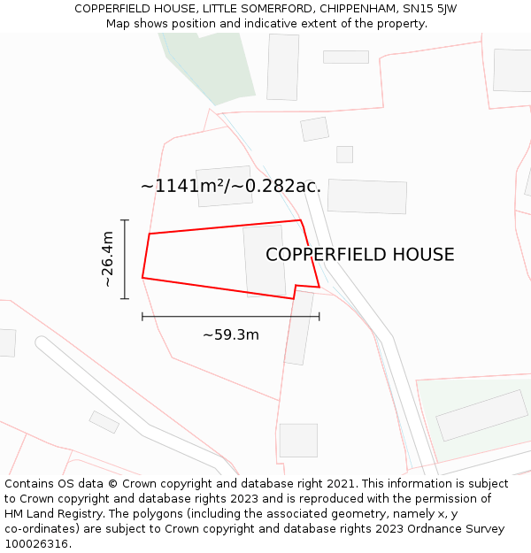 COPPERFIELD HOUSE, LITTLE SOMERFORD, CHIPPENHAM, SN15 5JW: Plot and title map