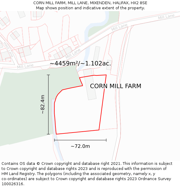 CORN MILL FARM, MILL LANE, MIXENDEN, HALIFAX, HX2 8SE: Plot and title map