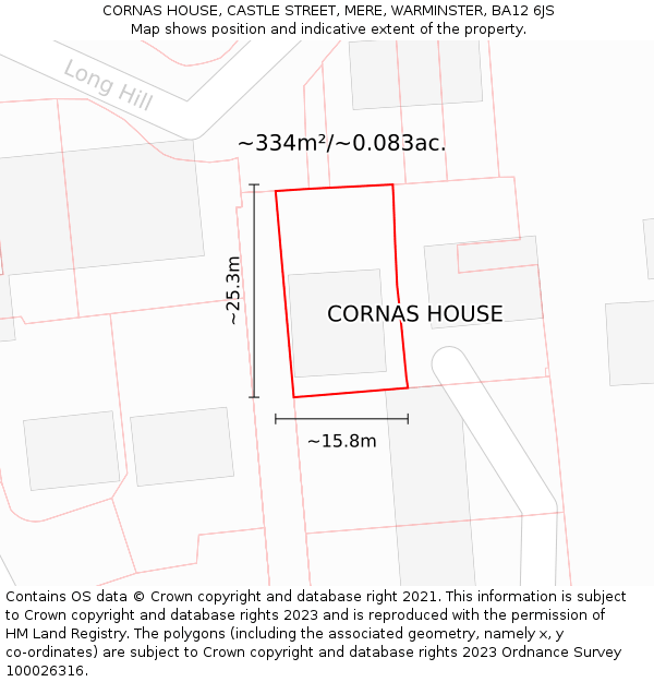 CORNAS HOUSE, CASTLE STREET, MERE, WARMINSTER, BA12 6JS: Plot and title map