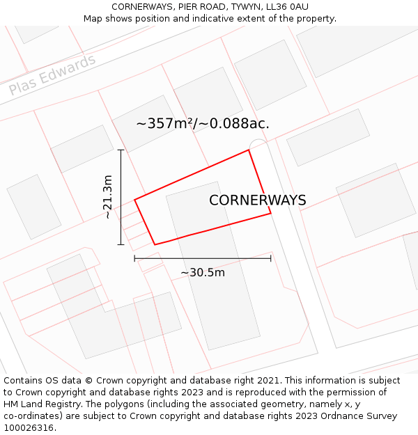 CORNERWAYS, PIER ROAD, TYWYN, LL36 0AU: Plot and title map