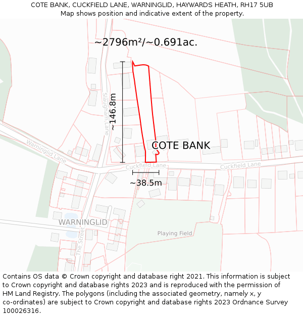 COTE BANK, CUCKFIELD LANE, WARNINGLID, HAYWARDS HEATH, RH17 5UB: Plot and title map