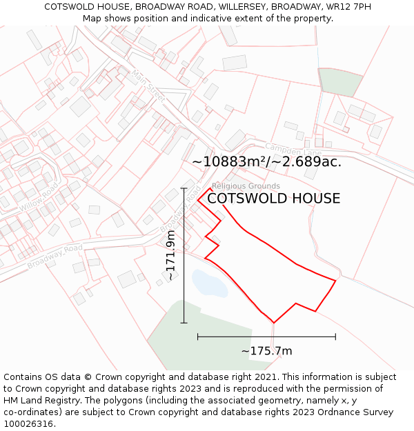 COTSWOLD HOUSE, BROADWAY ROAD, WILLERSEY, BROADWAY, WR12 7PH: Plot and title map