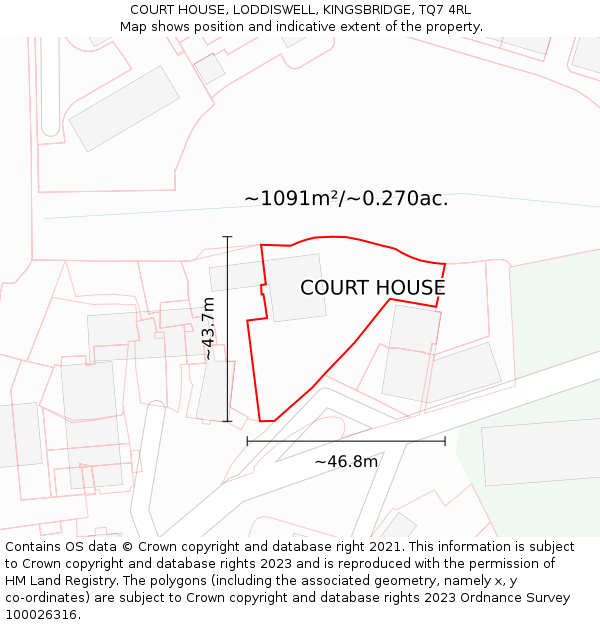 COURT HOUSE, LODDISWELL, KINGSBRIDGE, TQ7 4RL: Plot and title map