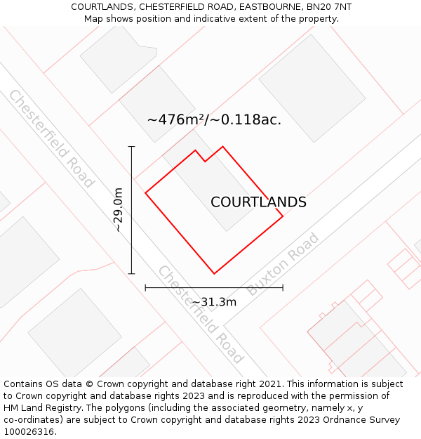 COURTLANDS, CHESTERFIELD ROAD, EASTBOURNE, BN20 7NT: Plot and title map