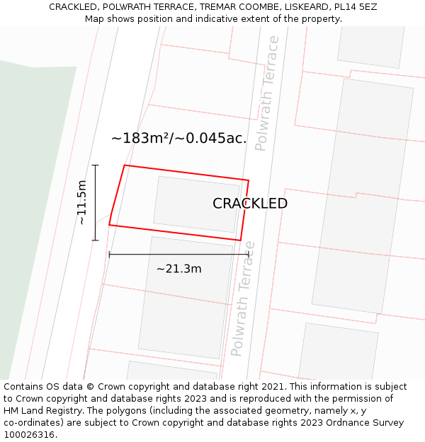 CRACKLED, POLWRATH TERRACE, TREMAR COOMBE, LISKEARD, PL14 5EZ: Plot and title map