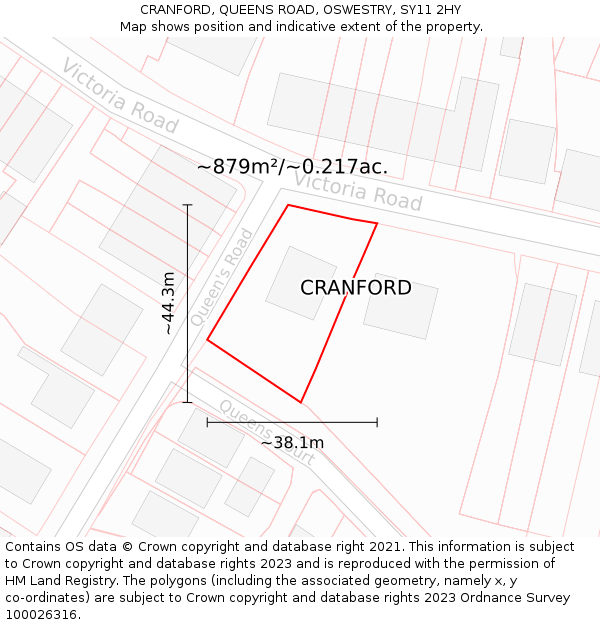 CRANFORD, QUEENS ROAD, OSWESTRY, SY11 2HY: Plot and title map