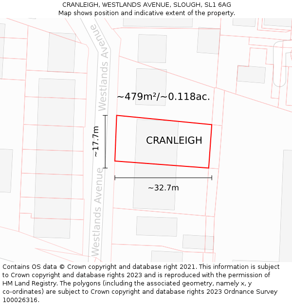 CRANLEIGH, WESTLANDS AVENUE, SLOUGH, SL1 6AG: Plot and title map