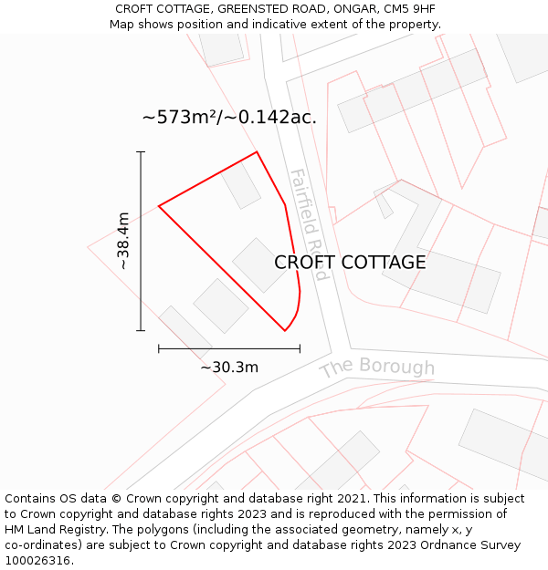 CROFT COTTAGE, GREENSTED ROAD, ONGAR, CM5 9HF: Plot and title map