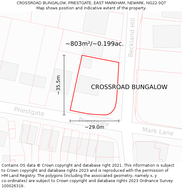 CROSSROAD BUNGALOW, PRIESTGATE, EAST MARKHAM, NEWARK, NG22 0QT: Plot and title map