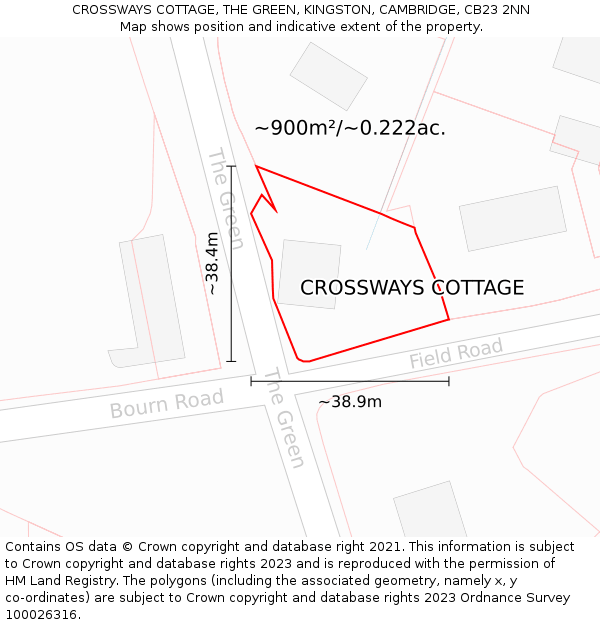 CROSSWAYS COTTAGE, THE GREEN, KINGSTON, CAMBRIDGE, CB23 2NN: Plot and title map