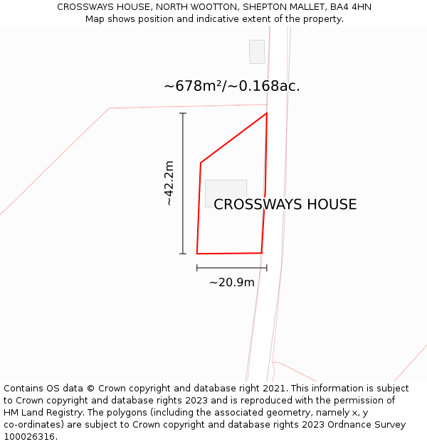 CROSSWAYS HOUSE, NORTH WOOTTON, SHEPTON MALLET, BA4 4HN: Plot and title map