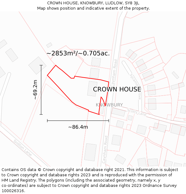 CROWN HOUSE, KNOWBURY, LUDLOW, SY8 3JL: Plot and title map