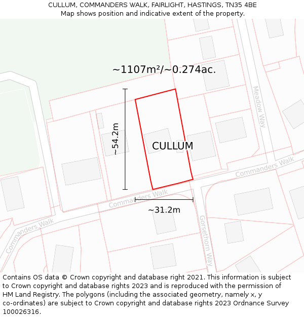 CULLUM, COMMANDERS WALK, FAIRLIGHT, HASTINGS, TN35 4BE: Plot and title map