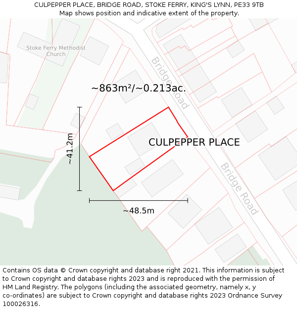 CULPEPPER PLACE, BRIDGE ROAD, STOKE FERRY, KING'S LYNN, PE33 9TB: Plot and title map