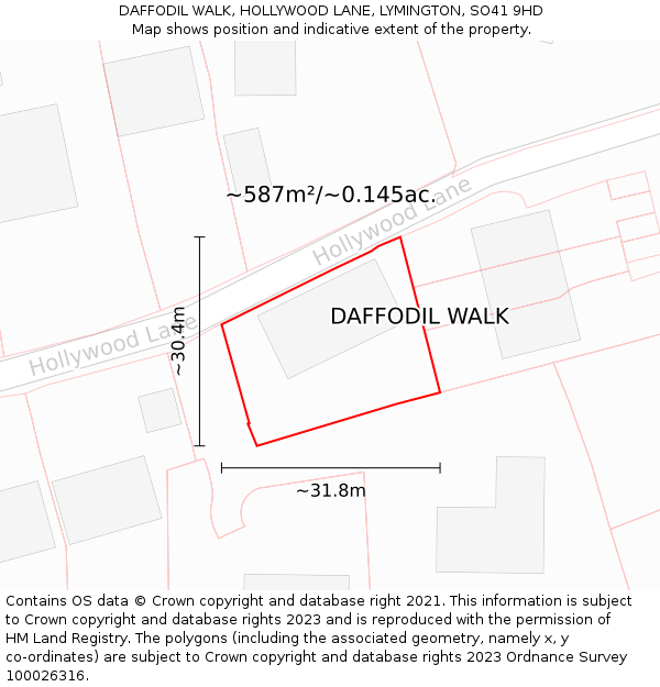 DAFFODIL WALK, HOLLYWOOD LANE, LYMINGTON, SO41 9HD: Plot and title map