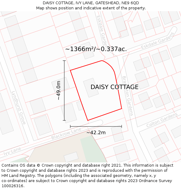 DAISY COTTAGE, IVY LANE, GATESHEAD, NE9 6QD: Plot and title map