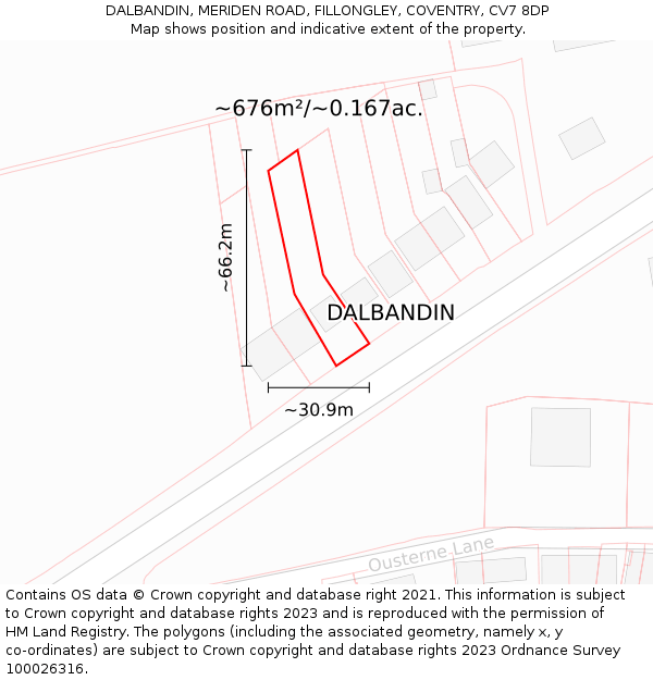 DALBANDIN, MERIDEN ROAD, FILLONGLEY, COVENTRY, CV7 8DP: Plot and title map