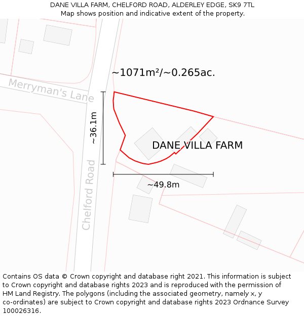 DANE VILLA FARM, CHELFORD ROAD, ALDERLEY EDGE, SK9 7TL: Plot and title map