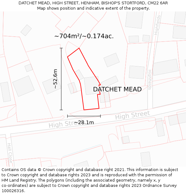 DATCHET MEAD, HIGH STREET, HENHAM, BISHOP'S STORTFORD, CM22 6AR: Plot and title map