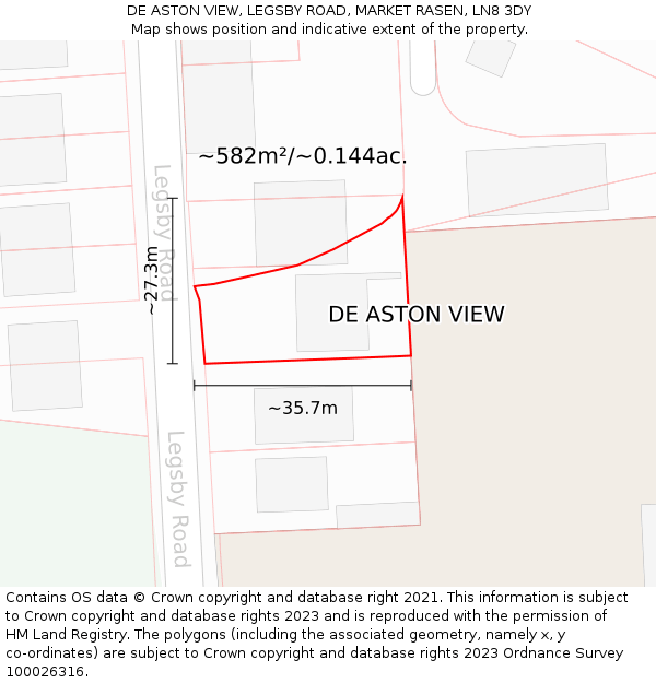 DE ASTON VIEW, LEGSBY ROAD, MARKET RASEN, LN8 3DY: Plot and title map