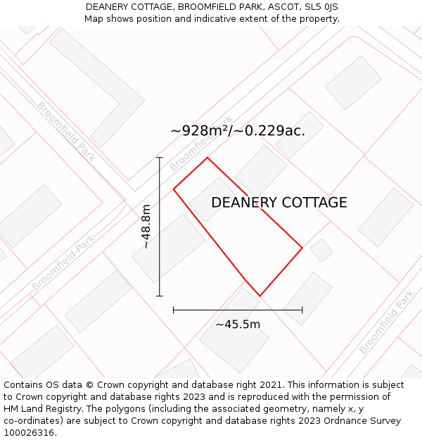 DEANERY COTTAGE, BROOMFIELD PARK, ASCOT, SL5 0JS: Plot and title map