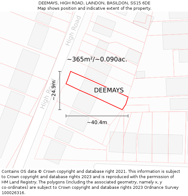 DEEMAYS, HIGH ROAD, LAINDON, BASILDON, SS15 6DE: Plot and title map