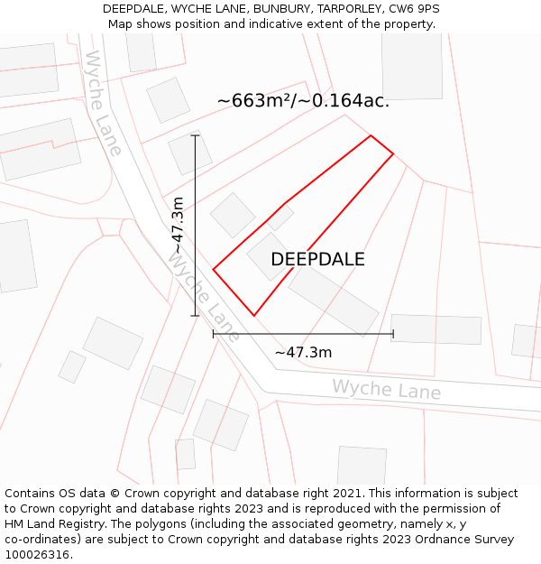 DEEPDALE, WYCHE LANE, BUNBURY, TARPORLEY, CW6 9PS: Plot and title map