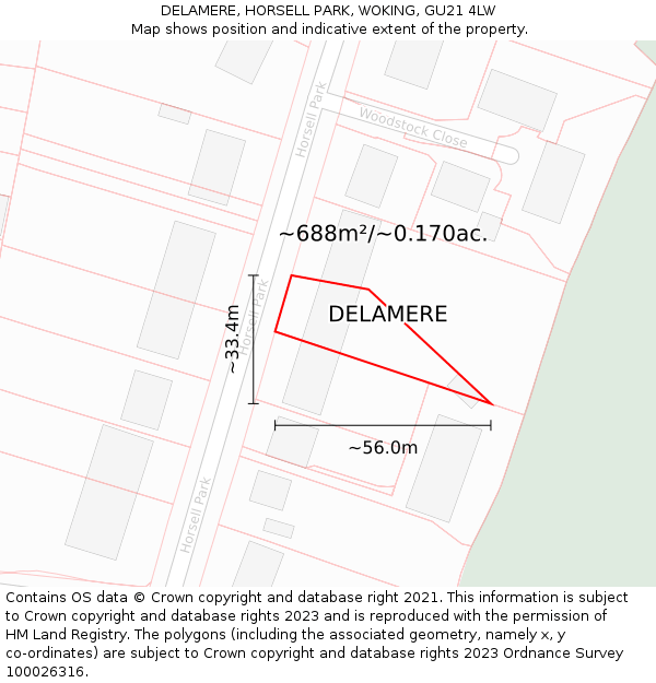 DELAMERE, HORSELL PARK, WOKING, GU21 4LW: Plot and title map