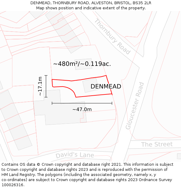 DENMEAD, THORNBURY ROAD, ALVESTON, BRISTOL, BS35 2LR: Plot and title map