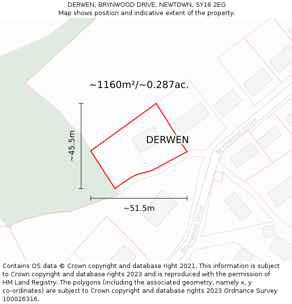 DERWEN, BRYNWOOD DRIVE, NEWTOWN, SY16 2EG: Plot and title map