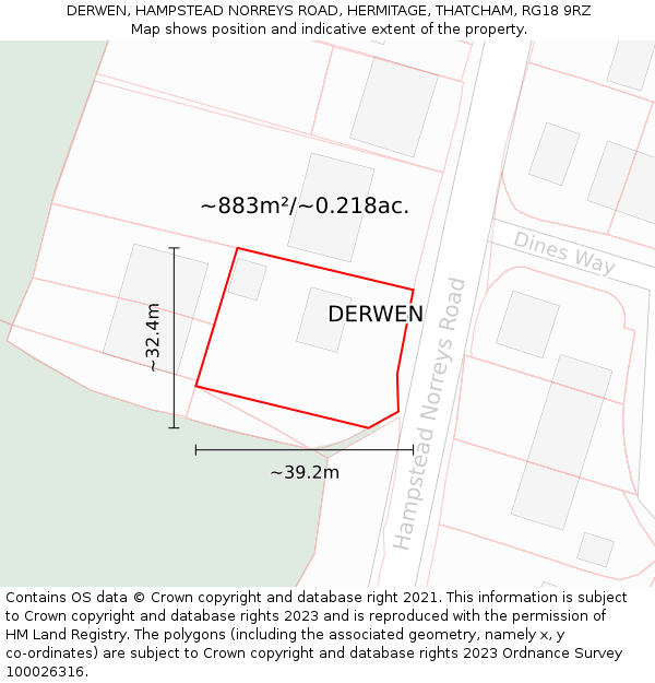 DERWEN, HAMPSTEAD NORREYS ROAD, HERMITAGE, THATCHAM, RG18 9RZ: Plot and title map