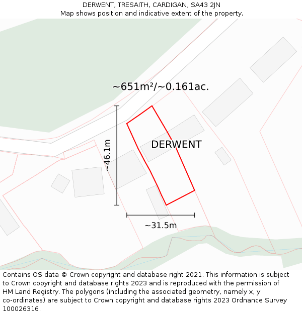 DERWENT, TRESAITH, CARDIGAN, SA43 2JN: Plot and title map