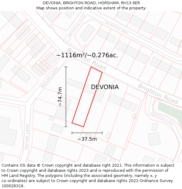 DEVONIA, BRIGHTON ROAD, HORSHAM, RH13 6ER: Plot and title map