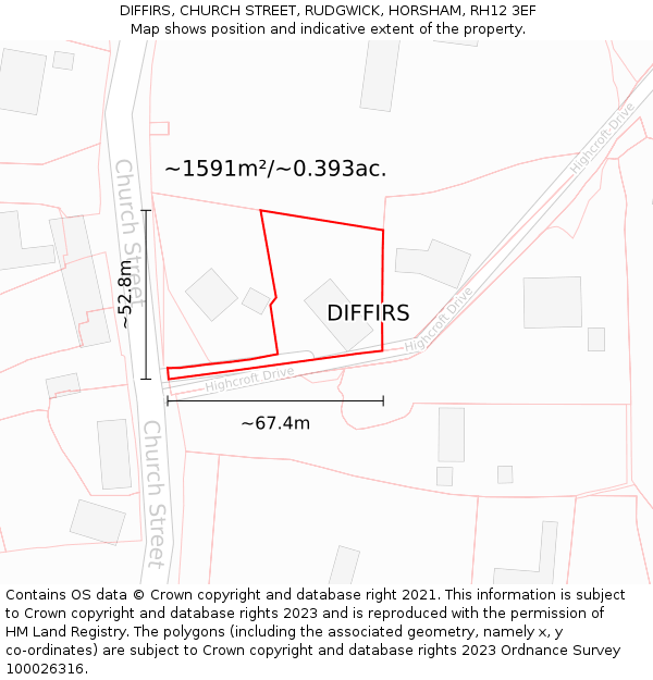 DIFFIRS, CHURCH STREET, RUDGWICK, HORSHAM, RH12 3EF: Plot and title map