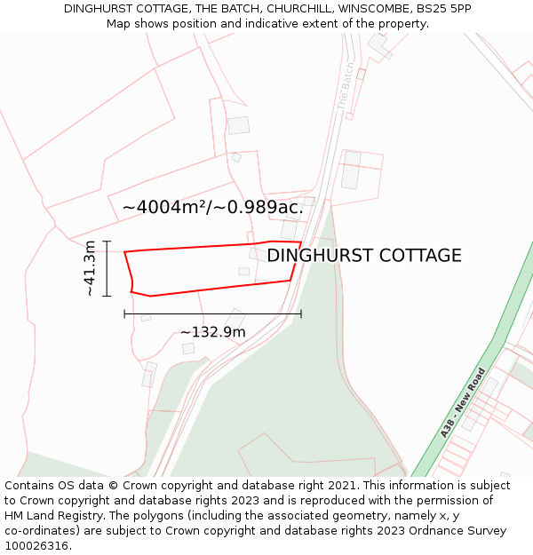 DINGHURST COTTAGE, THE BATCH, CHURCHILL, WINSCOMBE, BS25 5PP: Plot and title map