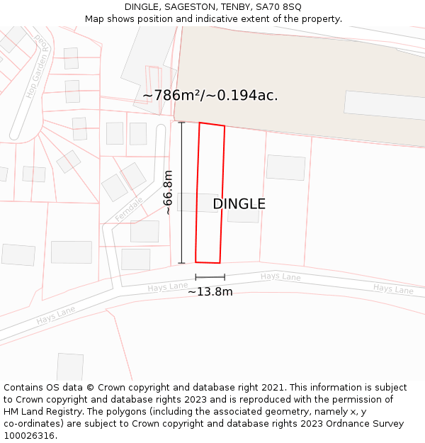 DINGLE, SAGESTON, TENBY, SA70 8SQ: Plot and title map